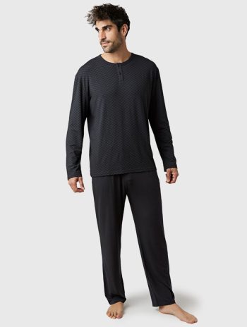Pijama largo hombre Damier modal grafito con dibujo geométrico