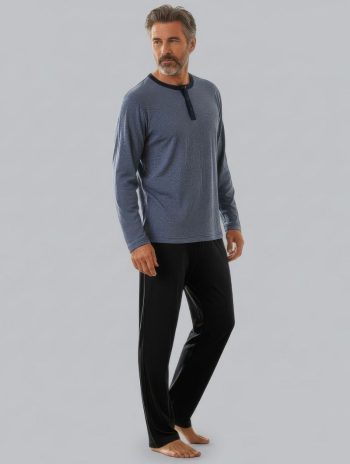 Pijama largo hombre Leios modal marino con camiseta azul grisácea