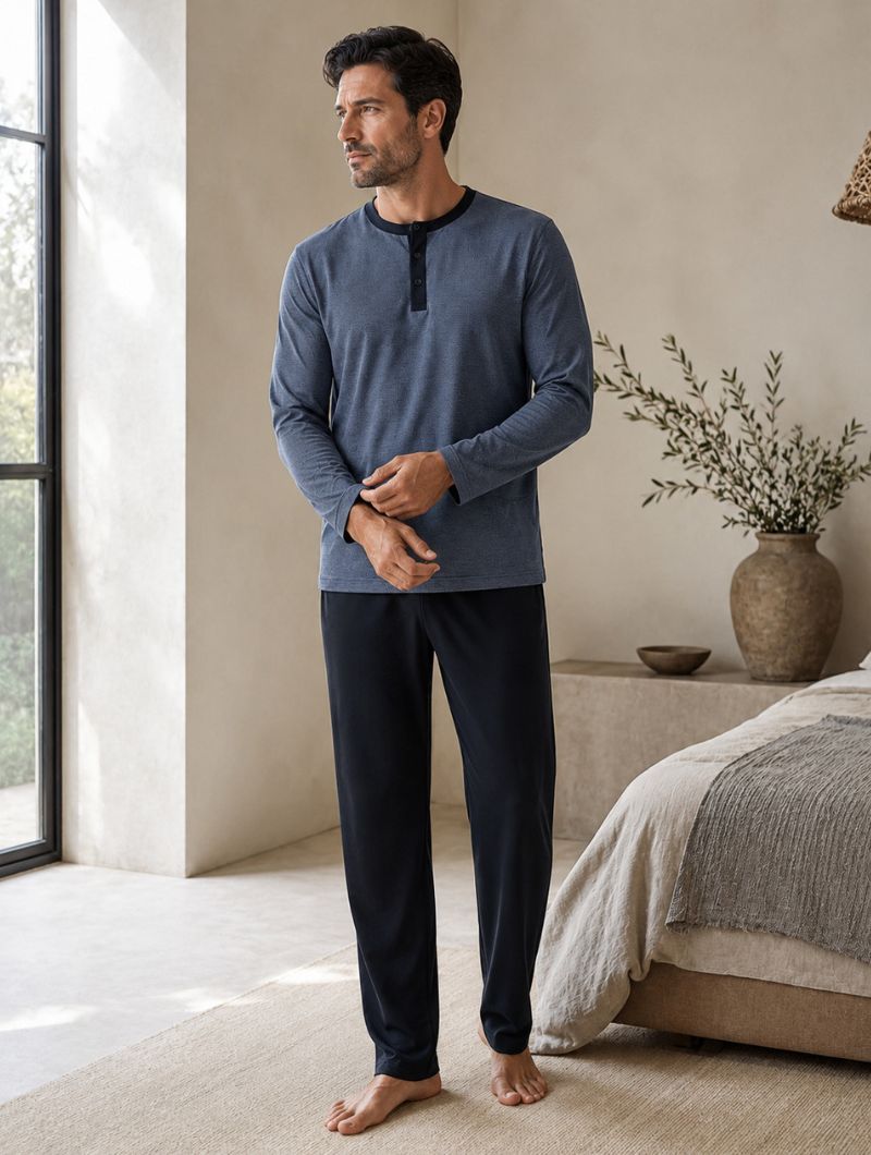 Pijama largo hombre Leios modal marino - Imagen 3