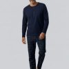 Pijama largo hombre Preppy modal azul marino con pantalón de cuadros