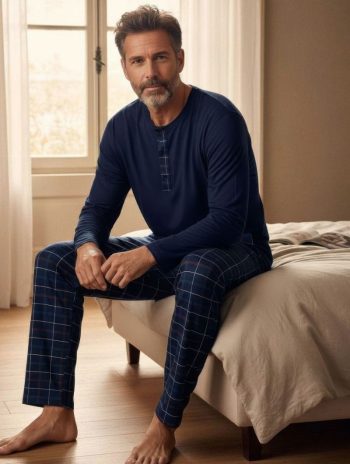 Alternative view of Pijama largo hombre Preppy modal marino