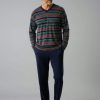 Pijama largo hombre Rugby modal con camiseta de rayas y pantalón azul marino