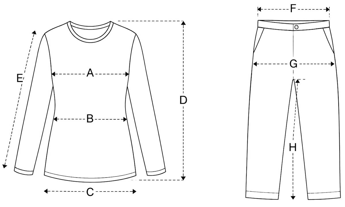 Cómo medir el pijama: pecho, cintura, bajo, largo, manga, cintura del pantalón, cadera y entrepierna