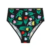 Braga de cintura alta negra con estampado tulipanes multicolor