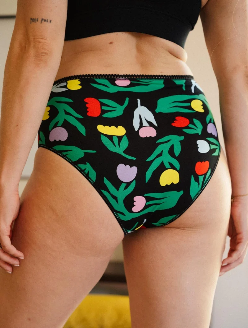 Braga alta de algodón orgánico con estampado tulipanes negro - Imagen 3