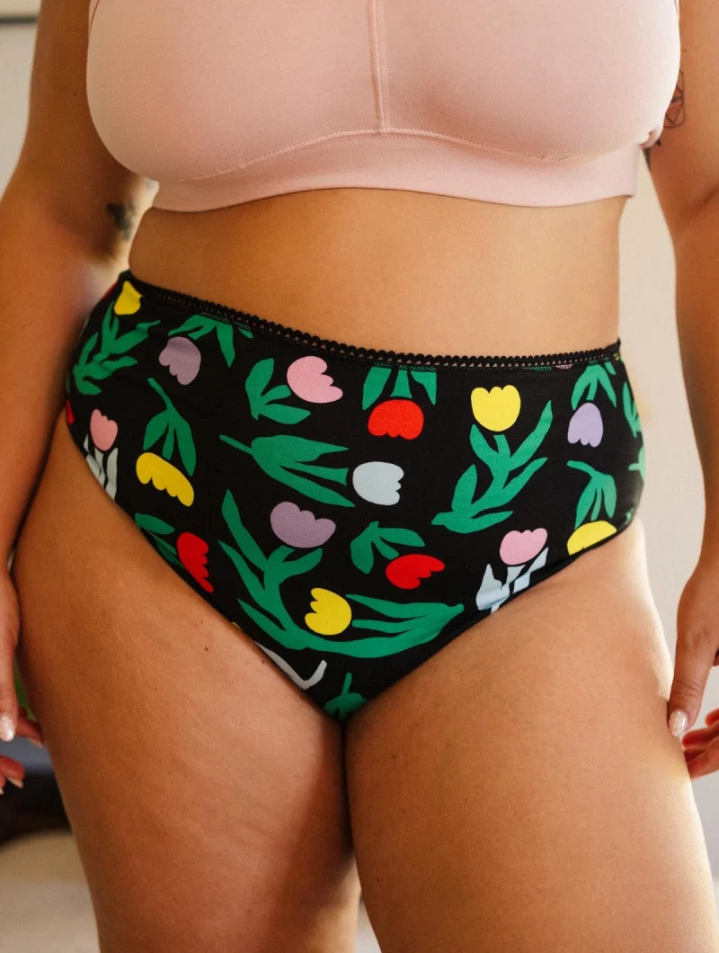 Braga alta de algodón orgánico con estampado tulipanes negro - Imagen 5