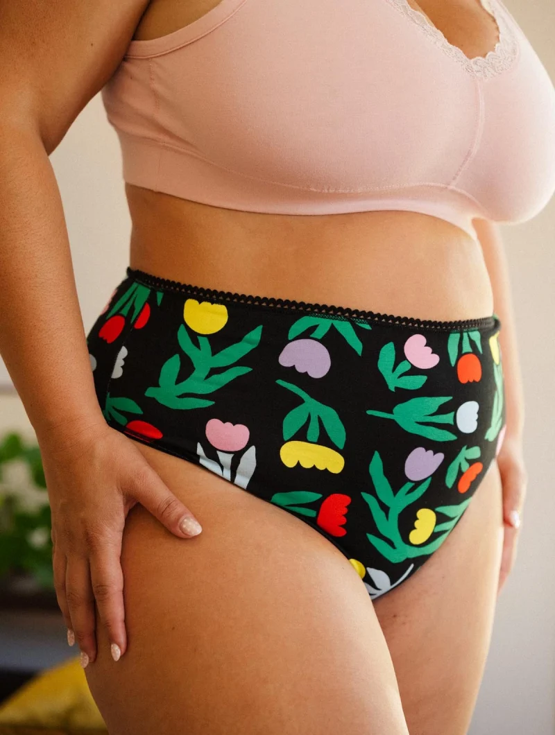 Braga alta de algodón orgánico con estampado tulipanes negro - Imagen 6