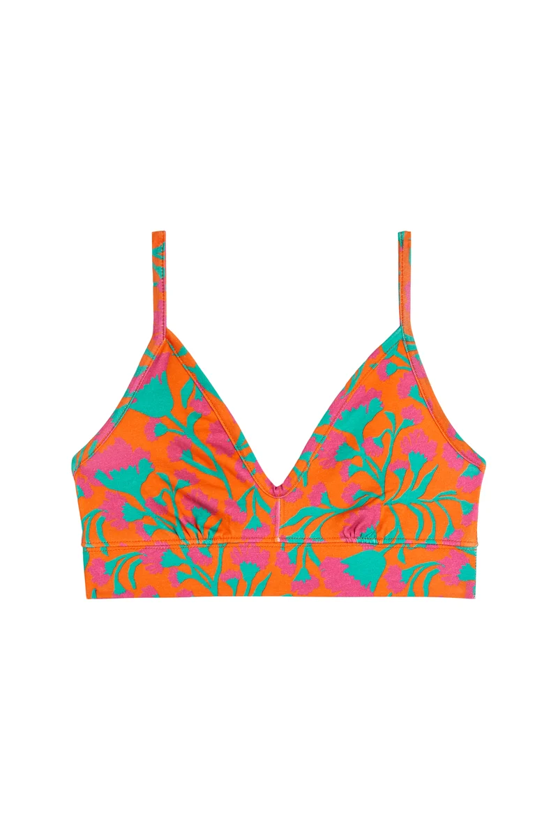 Bralette de algodón orgánico estampado claveles fucsia