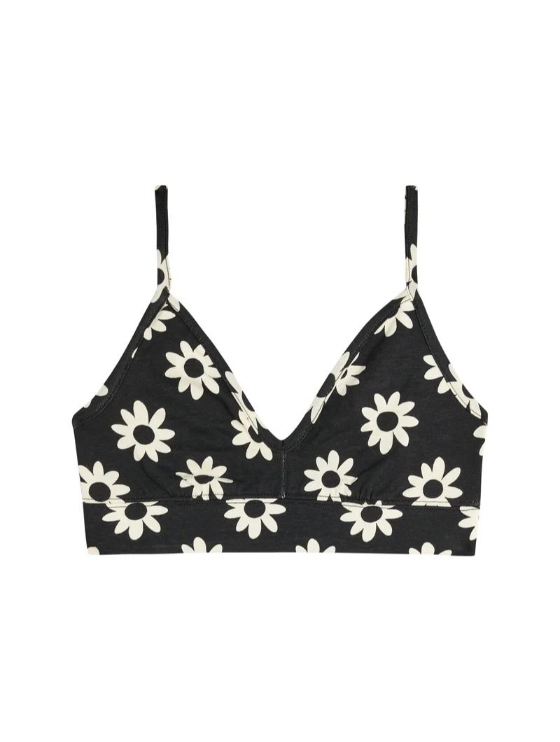 Bralette de algodón orgánico con estampado floral negro