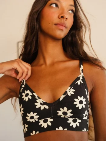Alternative view of Bralette de algodón orgánico con estampado floral negro