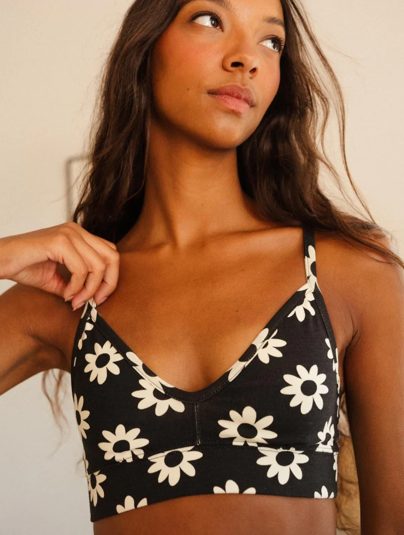 Bralette de algodón orgánico con estampado floral negro - Imagen 2
