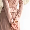 Camiseta cruzada rosa empolvado de lana merino - Imagen 2