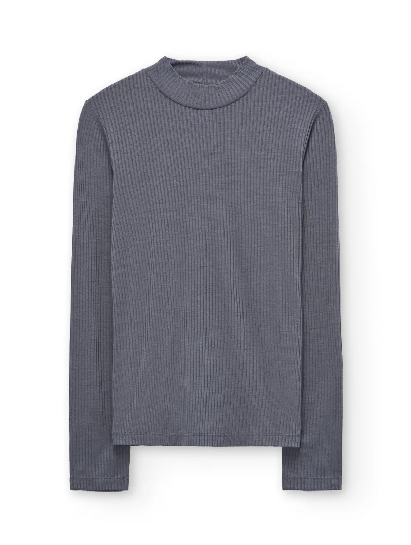 Camiseta de cuello cisne azul arándano en lana merino - Imagen 5