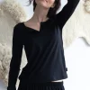 Camiseta cuello panadero gris antracita de lana merino - Imagen 2