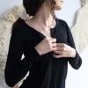 Camiseta cuello panadero gris antracita de lana merino - Imagen 3