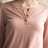 Camiseta cuello panadero rosa empolvado de lana merino