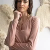 Camiseta cuello panadero rosa empolvado de lana merino - Imagen 2