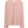 Camiseta cuello panadero rosa empolvado de lana merino - Imagen 4