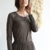 Camiseta cuello panadero verde salvia de lana merino
