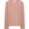 Camiseta de cuello V rosa empolvado de lana merino - Imagen 6