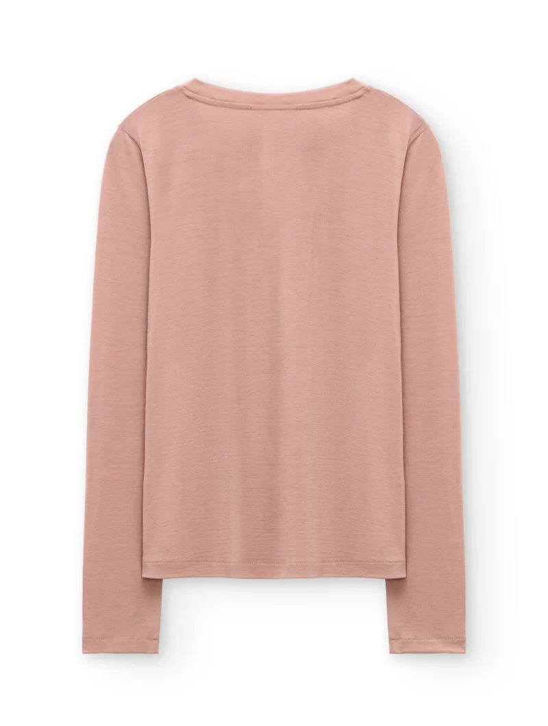 Camiseta de cuello V rosa empolvado de lana merino - Imagen 7