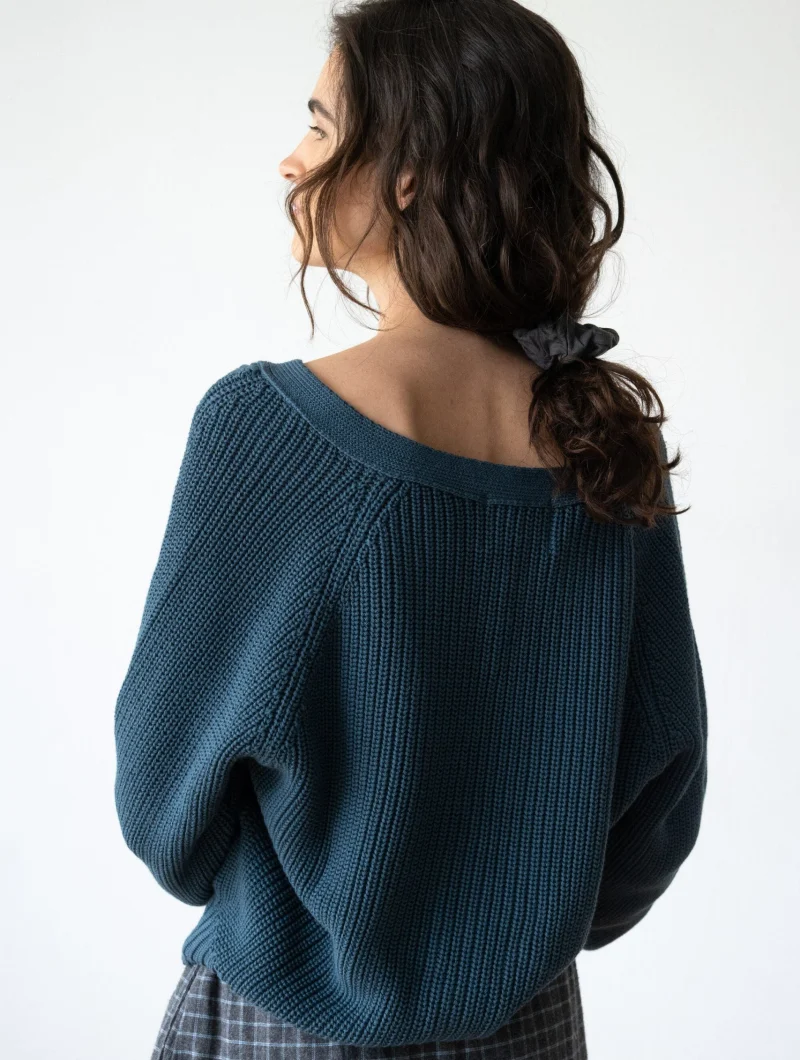 Chaqueta corta azul petróleo de algodón orgánico - Imagen 2