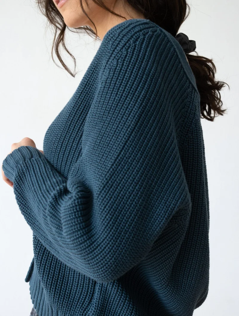 Chaqueta corta azul petróleo de algodón orgánico - Imagen 3