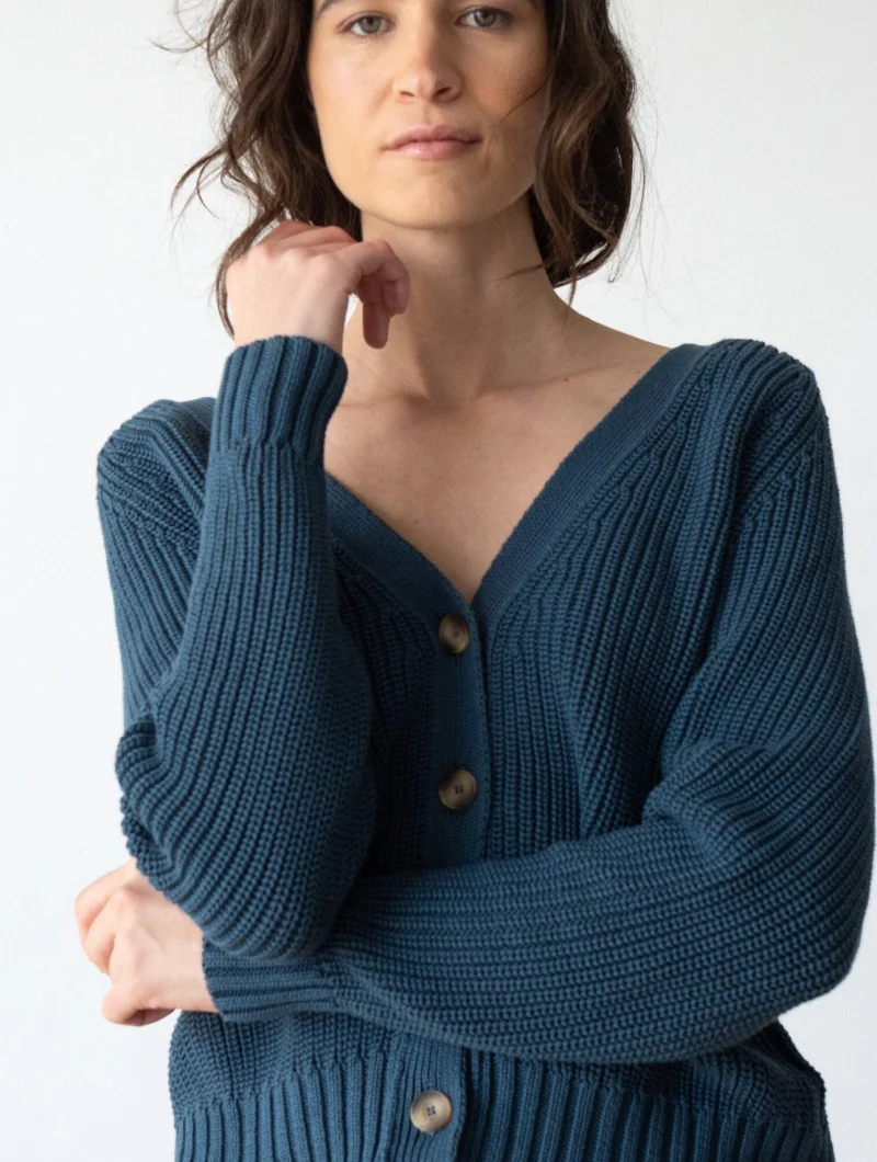 Chaqueta corta azul petróleo de algodón orgánico - Imagen 4