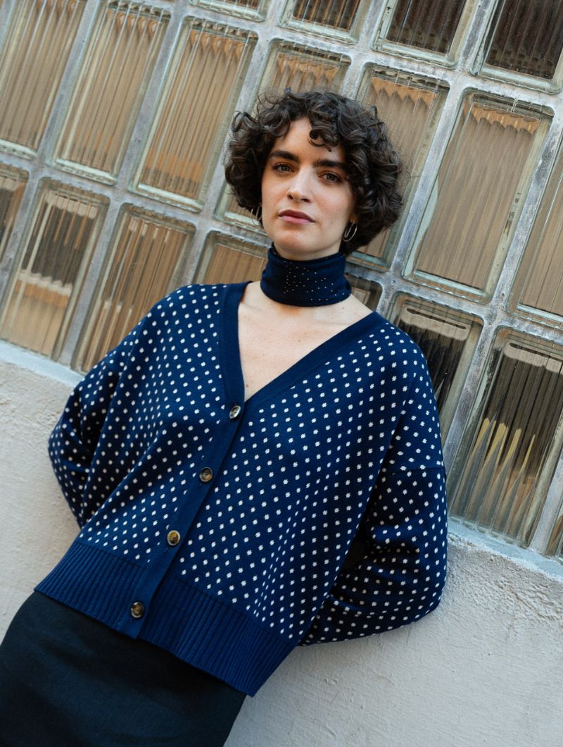 Chaqueta de lunares azulón de lana merino - Imagen 4