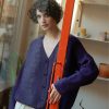 Chaqueta oversize berenjena de lana merino Counting Clouds