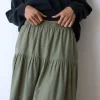 Falda larga verde oliva con volantes de algodón orgánico - Imagen 3