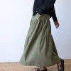 Falda larga verde oliva con volantes de algodón orgánico - Imagen 4