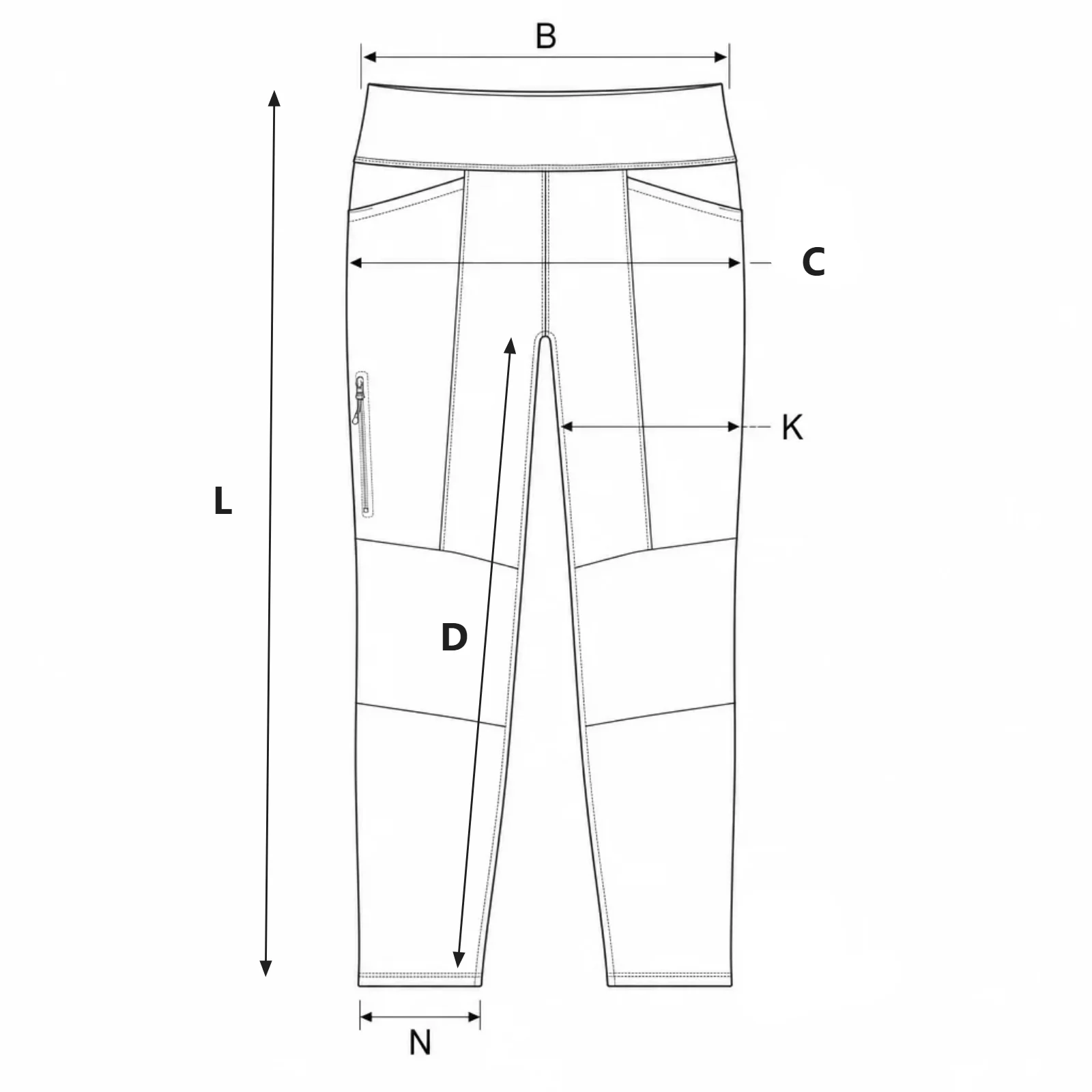 Croquis de medidas de Guía de medidas del pantalón (cm)