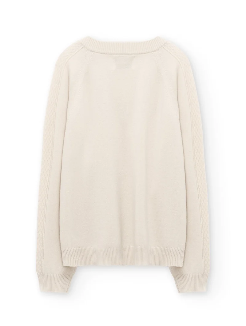 Jersey beige con escote en V de lana merino y cachemir - Imagen 6