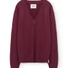 Jersey granate con escote en V de lana merino y cachemir - Imagen 5