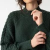 Jersey de manga trenzada verde bosque de algodón orgánico - Imagen 4