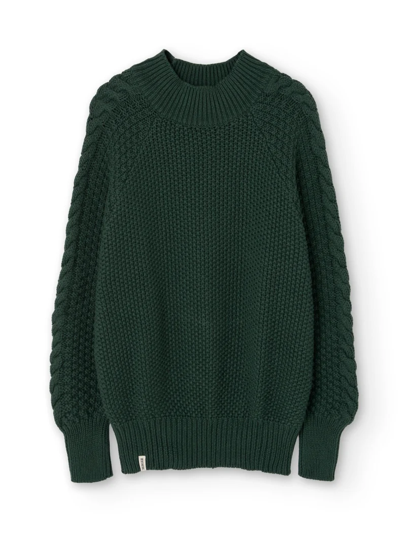 Jersey de manga trenzada verde bosque de algodón orgánico - Imagen 7