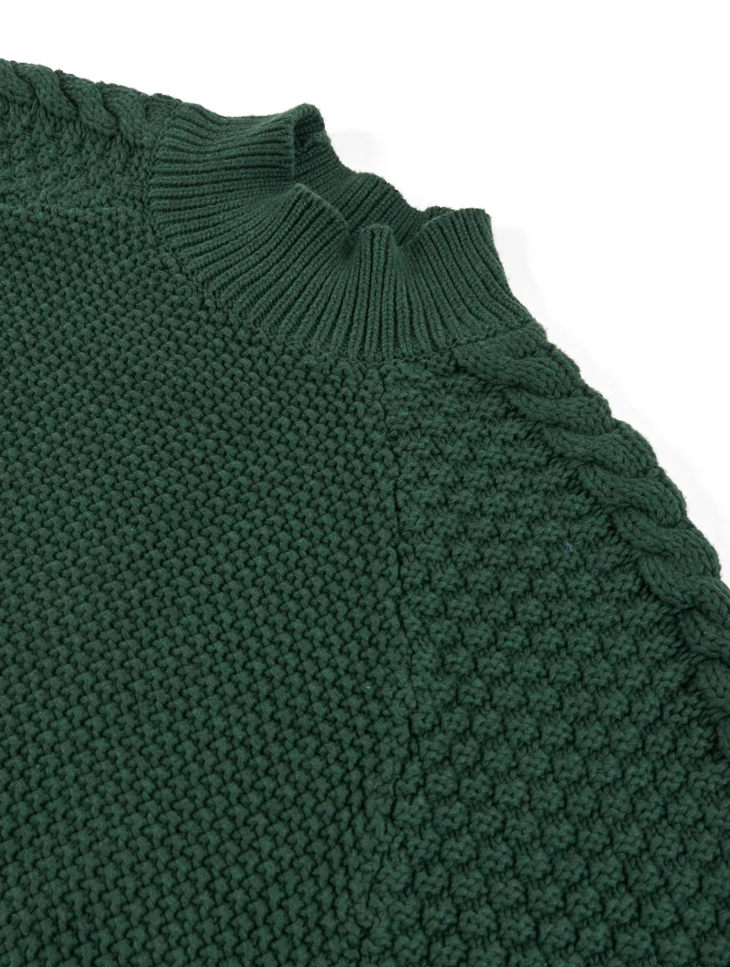 Jersey de manga trenzada verde bosque de algodón orgánico - Imagen 5