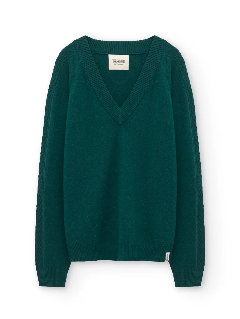Jersey verde con escote en V de lana merino y cachemir - Imagen 5