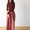 Pantalón ancho granate grosella de algodón orgánico - Imagen 4