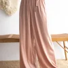 Pantalón ancho rosa empolvado de lana merino