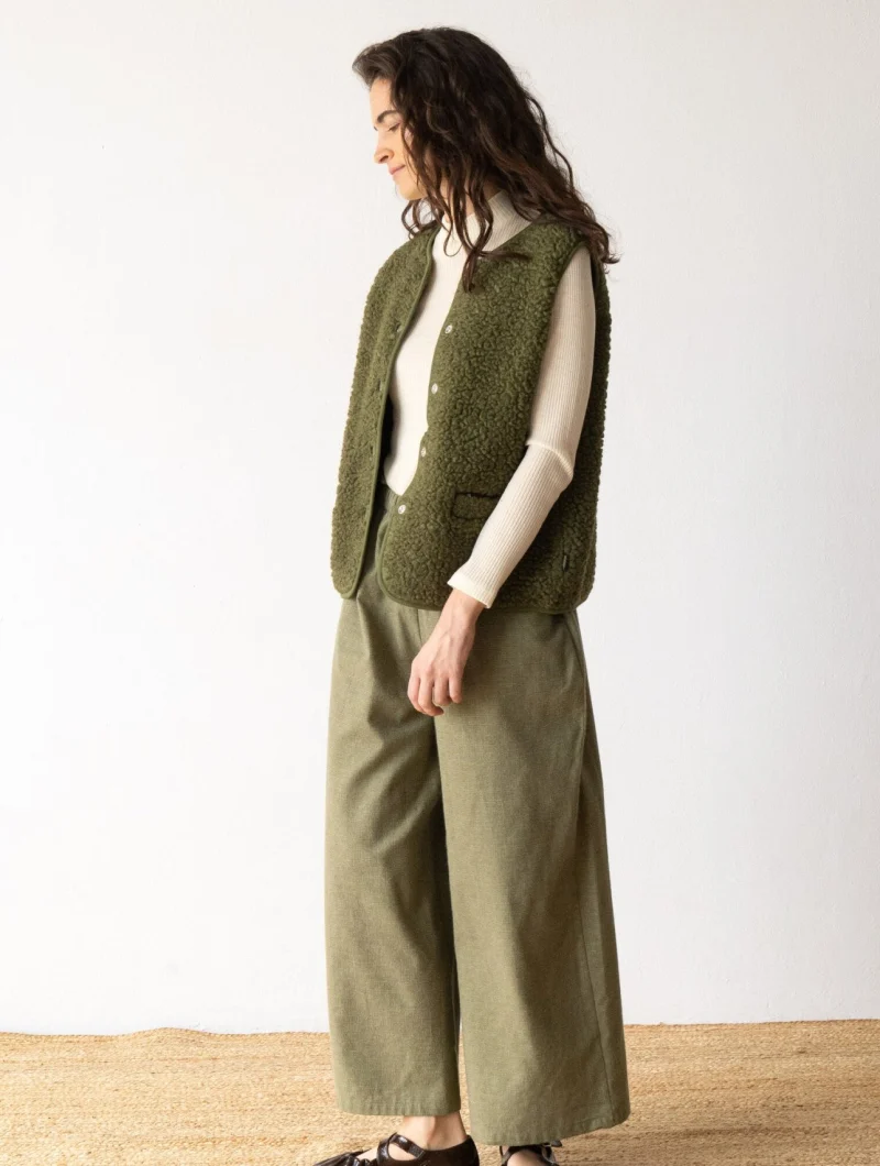 Pantalón ancho verde oliva de algodón orgánico - Imagen 3