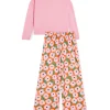 Pijama rosa de manga larga y pantalón ancho con estampado floral multicolor