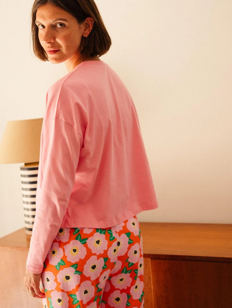 Pijama de algodón orgánico de manga larga buganvilla naranja - Imagen 3