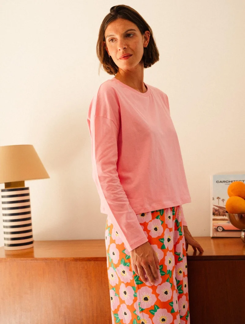 Pijama de algodón orgánico de manga larga buganvilla naranja - Imagen 4
