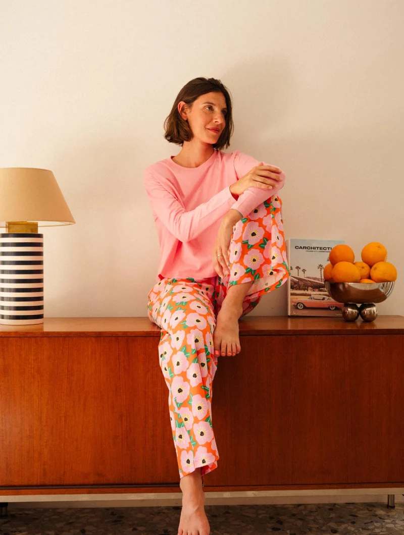 Pijama de algodón orgánico de manga larga buganvilla naranja - Imagen 5