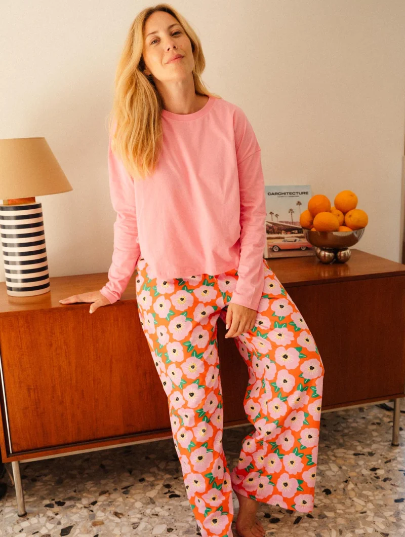 Pijama de algodón orgánico de manga larga buganvilla naranja - Imagen 6