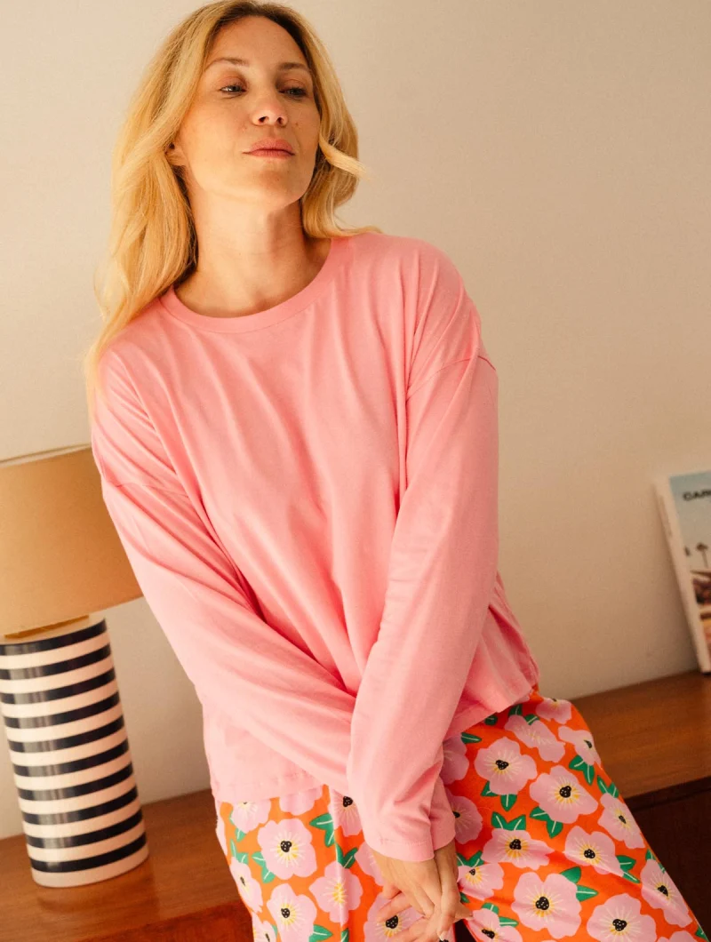 Pijama de algodón orgánico de manga larga buganvilla naranja - Imagen 8