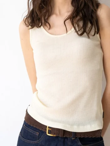 Alternative view of Top acanalado beige de lana merino