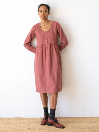 Vestido midi granate grosella de algodón orgánico
